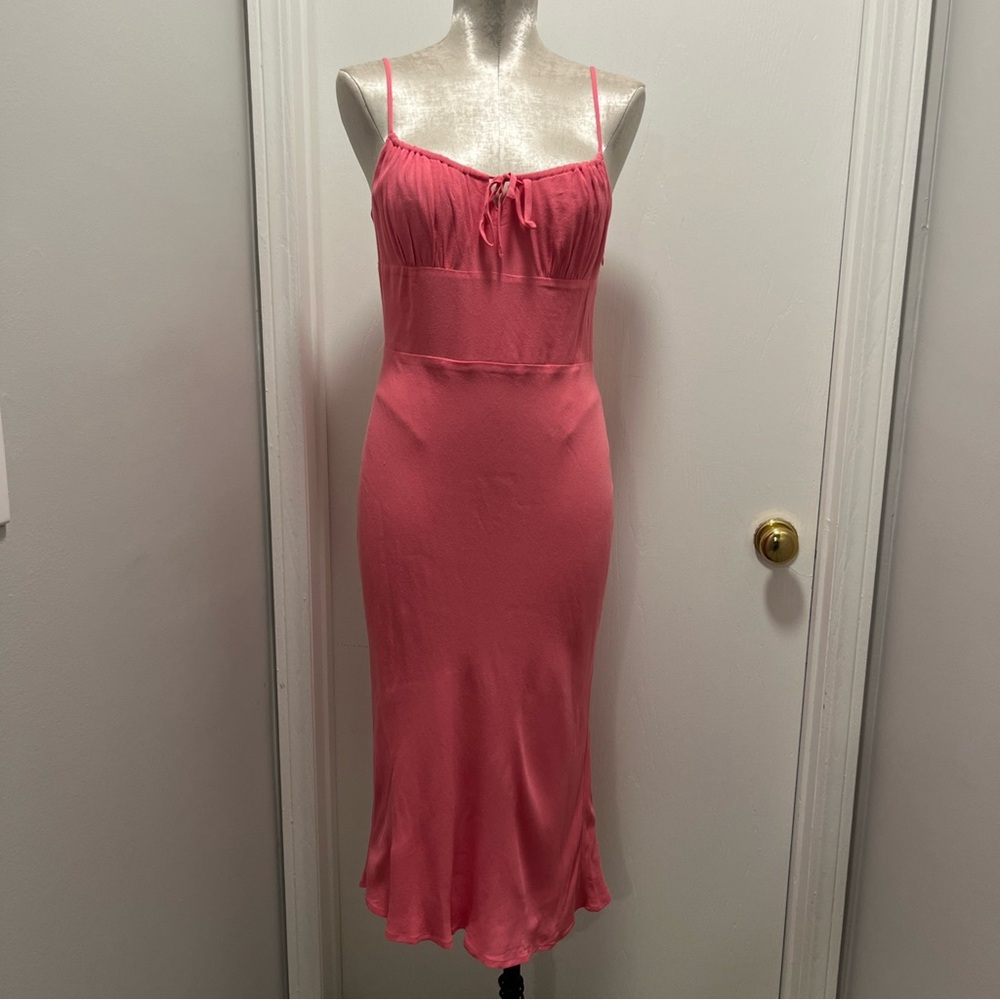 Aritzia Wilfred Size 6 Pink Midi Dress Spaghetti Strap Smocked Back